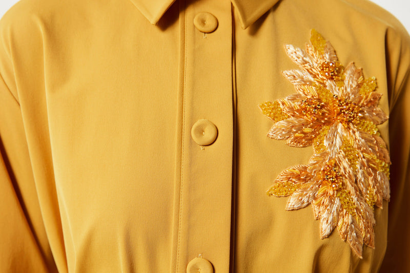 Machka Embroidered Shirt Collar Blouse Yellow
