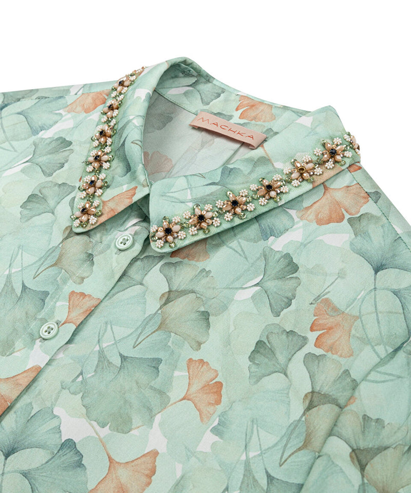 Machka Leaf Pattern Embroidered Shirt Nile