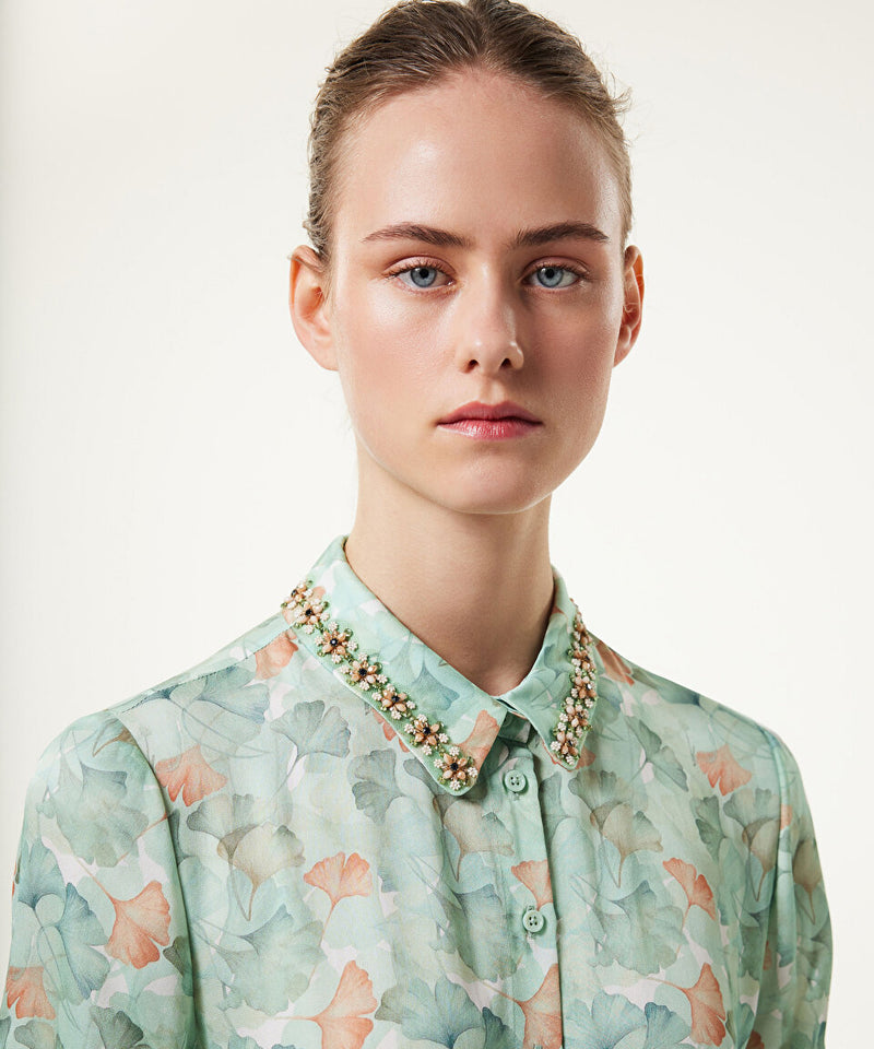 Machka Leaf Pattern Embroidered Shirt Nile