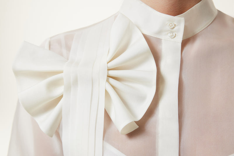 Machka Silk Shirt With Ribbon Off White