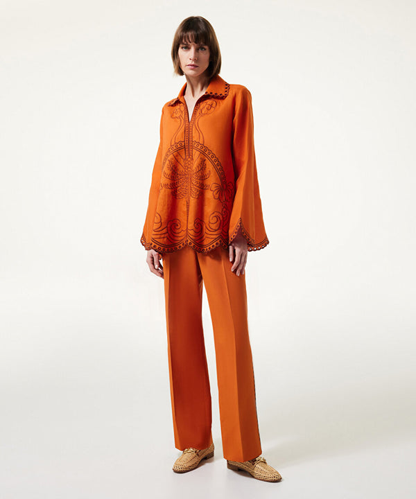 Machka Embroidered Linen Blouse Orange