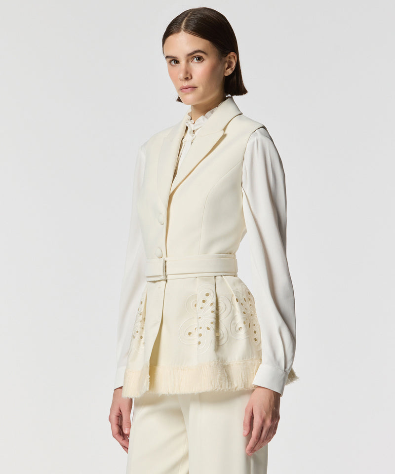 Machka Crepe Vest With Satin Duchess Garnish Off White