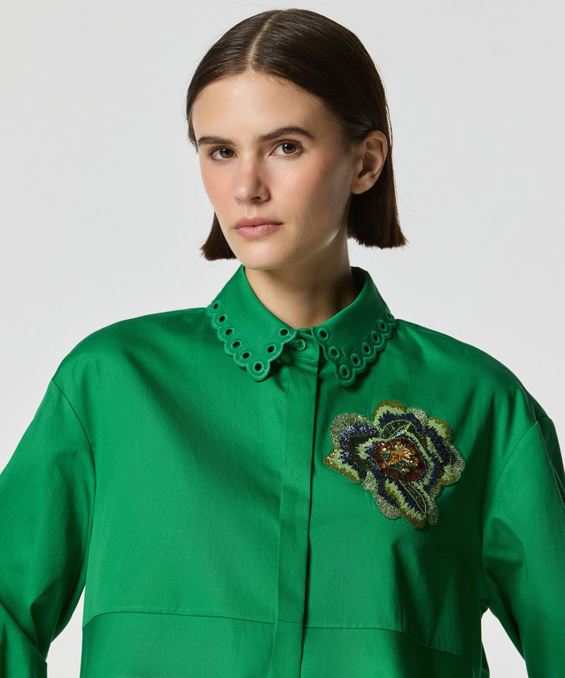 Machka Embroidered Poplin Shirt Green