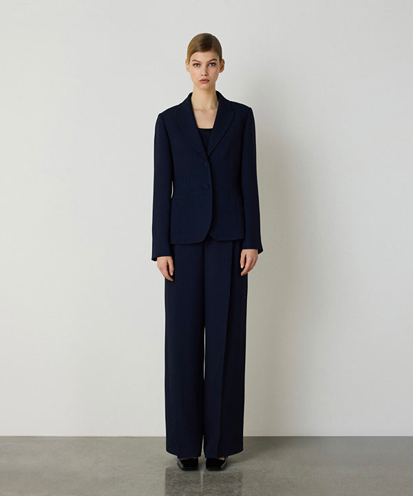 Machka Crepe Blazer With Padded Shoulder Straps Navy