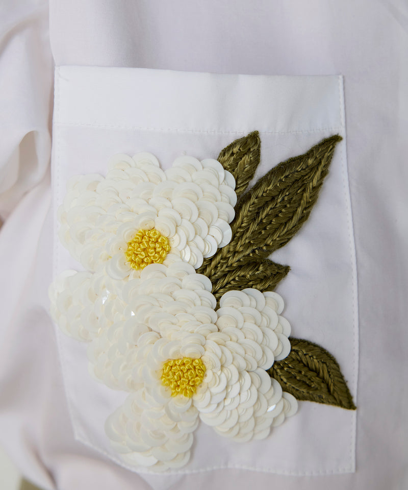 Machka Poplin Shirt With Floral Module Embroidery White