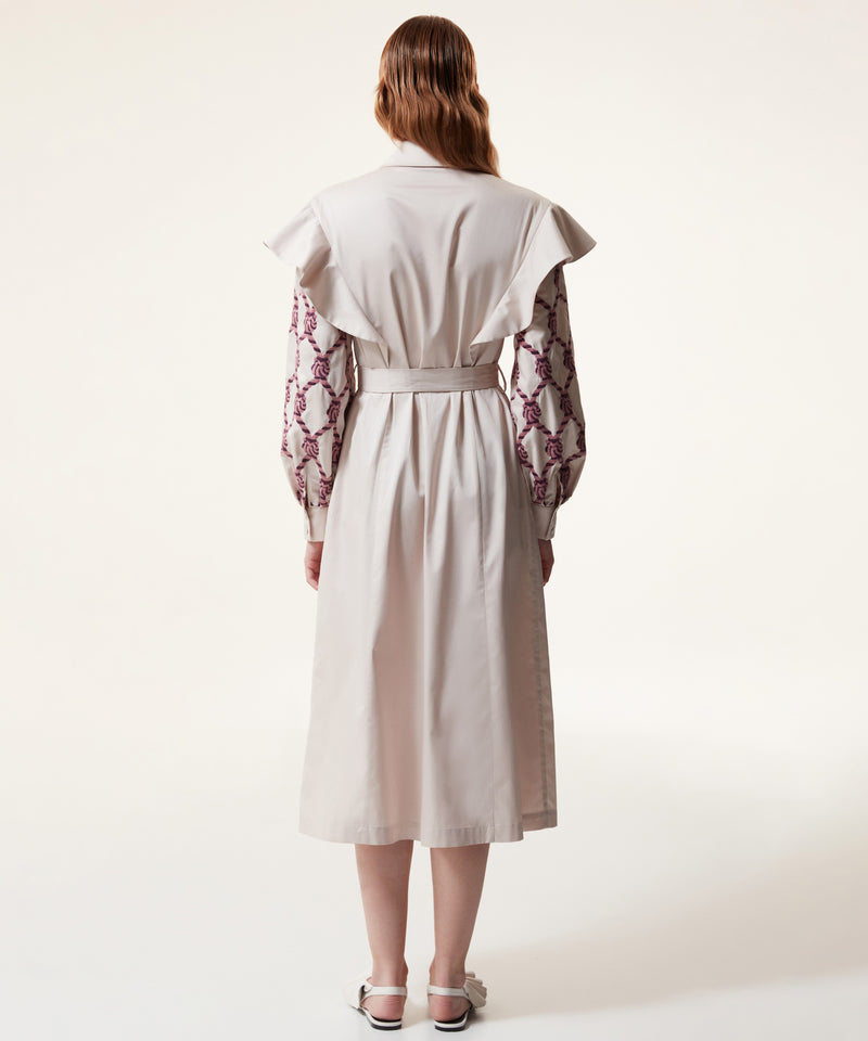 Machka Embroidered And Ruffled Shirt Dress Ecru