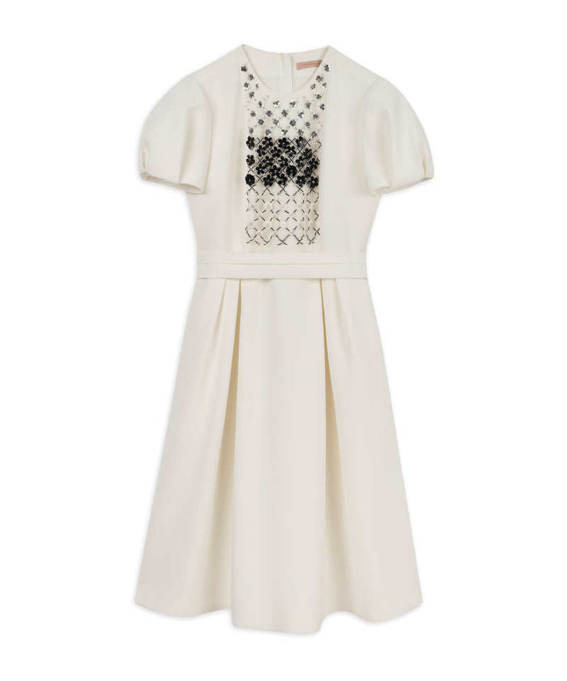 Machka Stone-Bead Embroidered Crepe Dress Off White