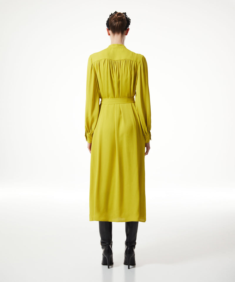 Machka Belted Dress With Stone Button Details Yellow