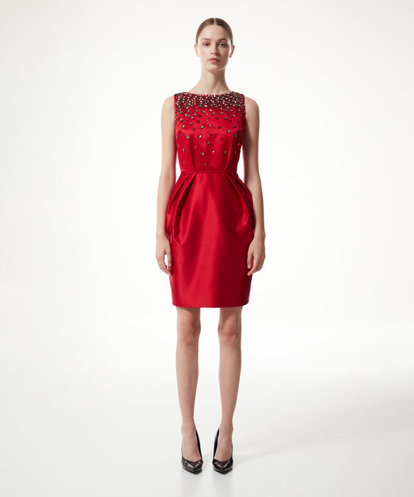 Machka Mixed Stone-Embroidered Dress Red