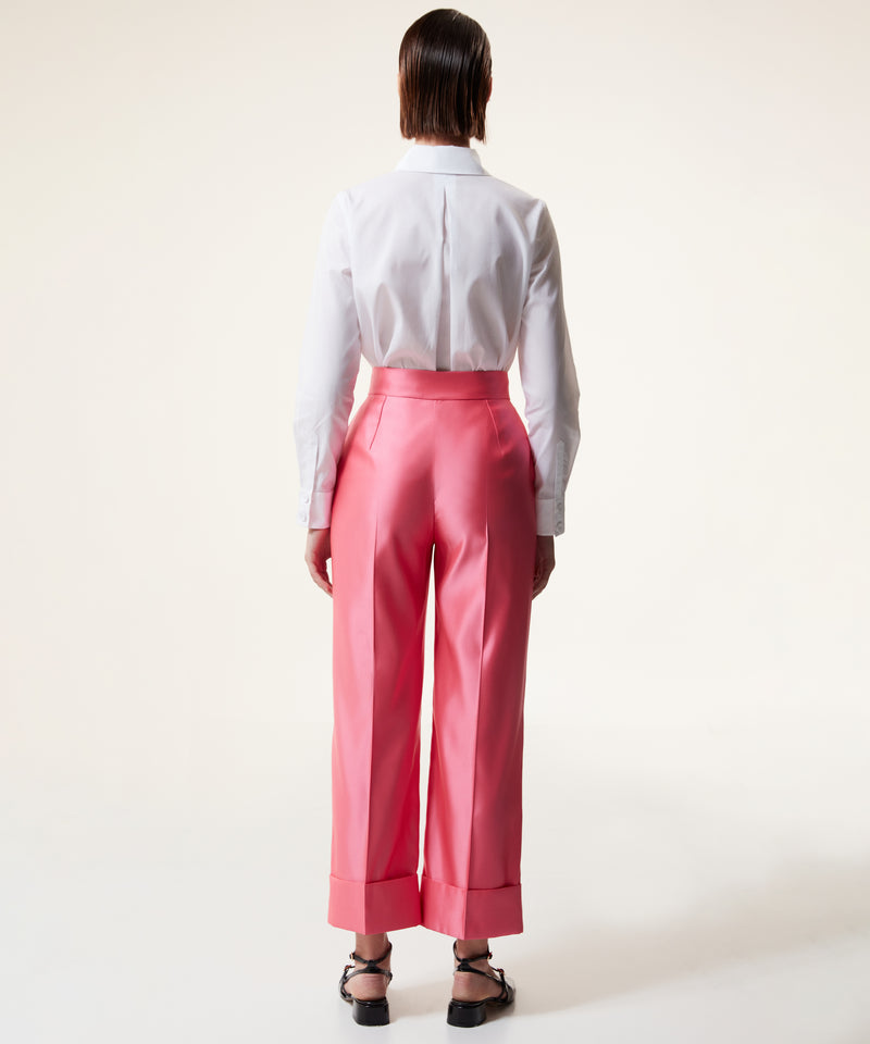 Machka Shiny Textured Solid Trousers Pink