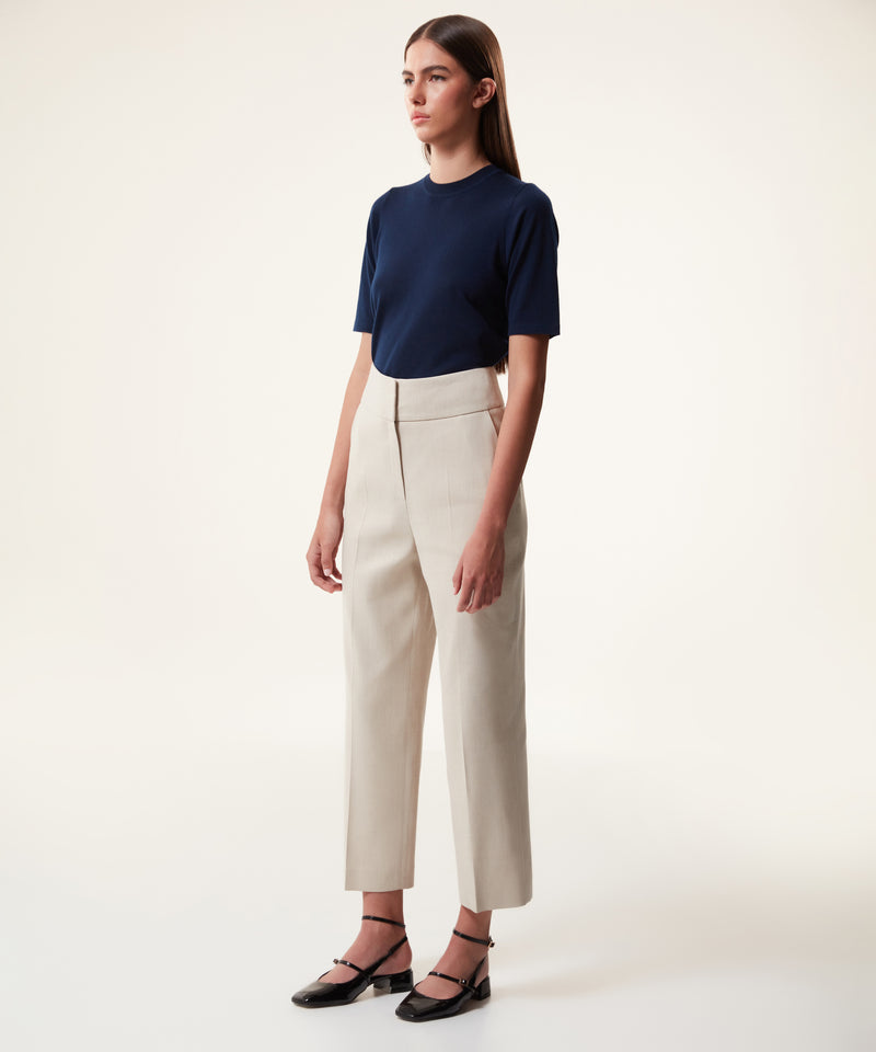 Machka Linen-Wool Blend Cigarette Fit Trousers Natural