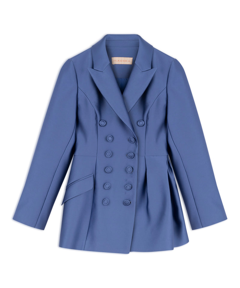 Machka Flounced Satin Duchess Blazer Dark Blue