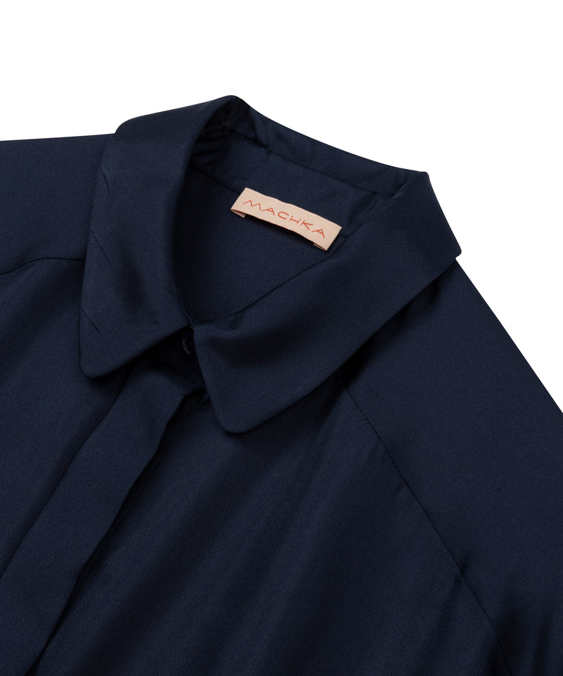 Machka Shiny Textured Solid Shirt Navy Blue