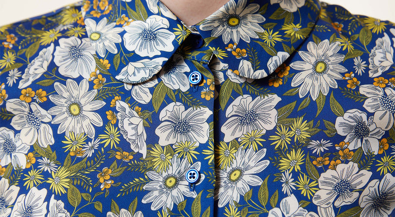 Machka Floral Pattern Relax Fit Shirt Navy Blue