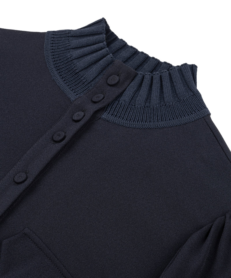 Machka Ribbed Detail Solid Blouse Navy Blue