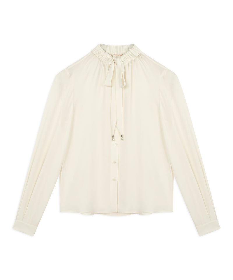 Machka Bow Tie Collar Silk Blouse Off White