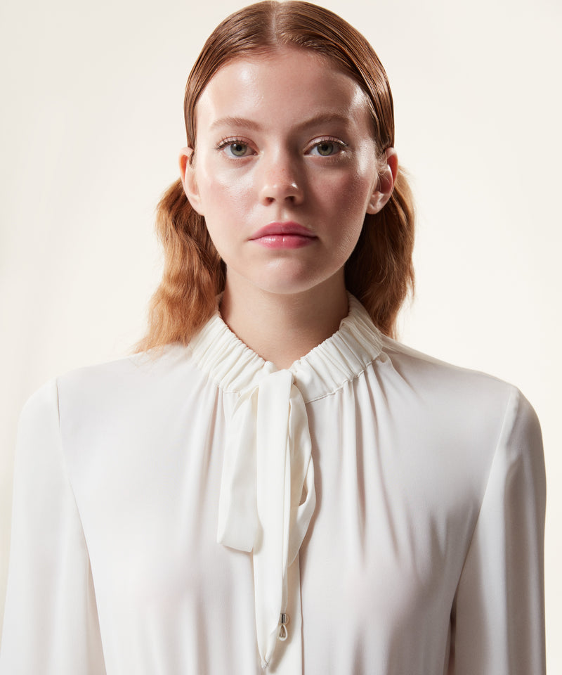 Machka Bow Tie Collar Silk Blouse Off White