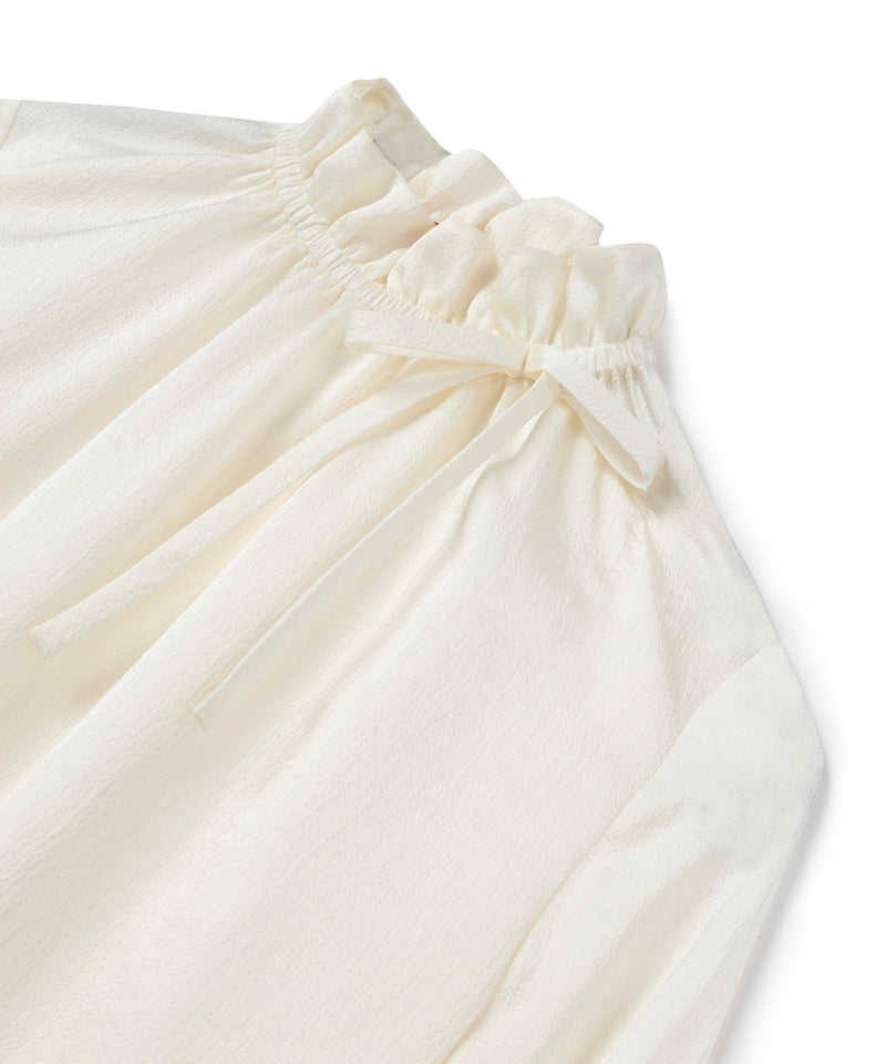 Machka Gathered Neck Solid Blouse Off White