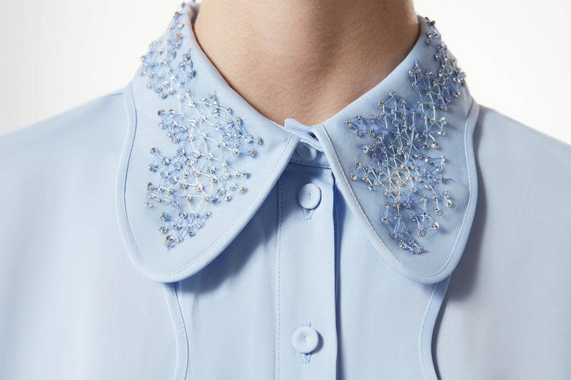 Machka Collar-Embroidered Solid Shirt Light Blue