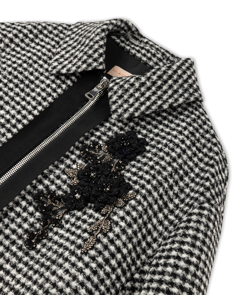 Machka Wool Blend Houndstooth Pattern Coat Black