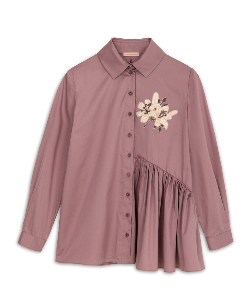 Machka Solid Shirt With Flower-Embellished Old Rose