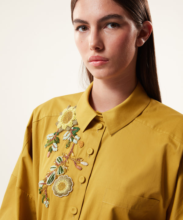Machka Embroidered Oversize Poplin Shirt Yellow