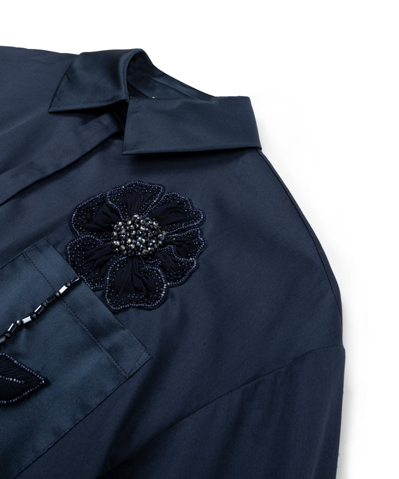 Machka Floral Embroidered Poplin Shirt Navy Blue