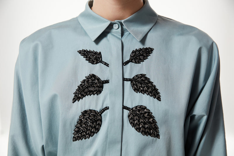 Machka Leaf Embroidered Shirt Light Blue