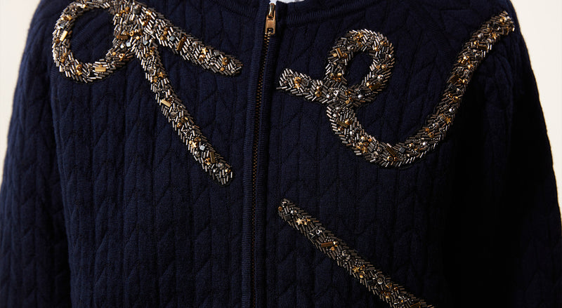 Machka Zip Up Embroidered Knitwear Navy Blue
