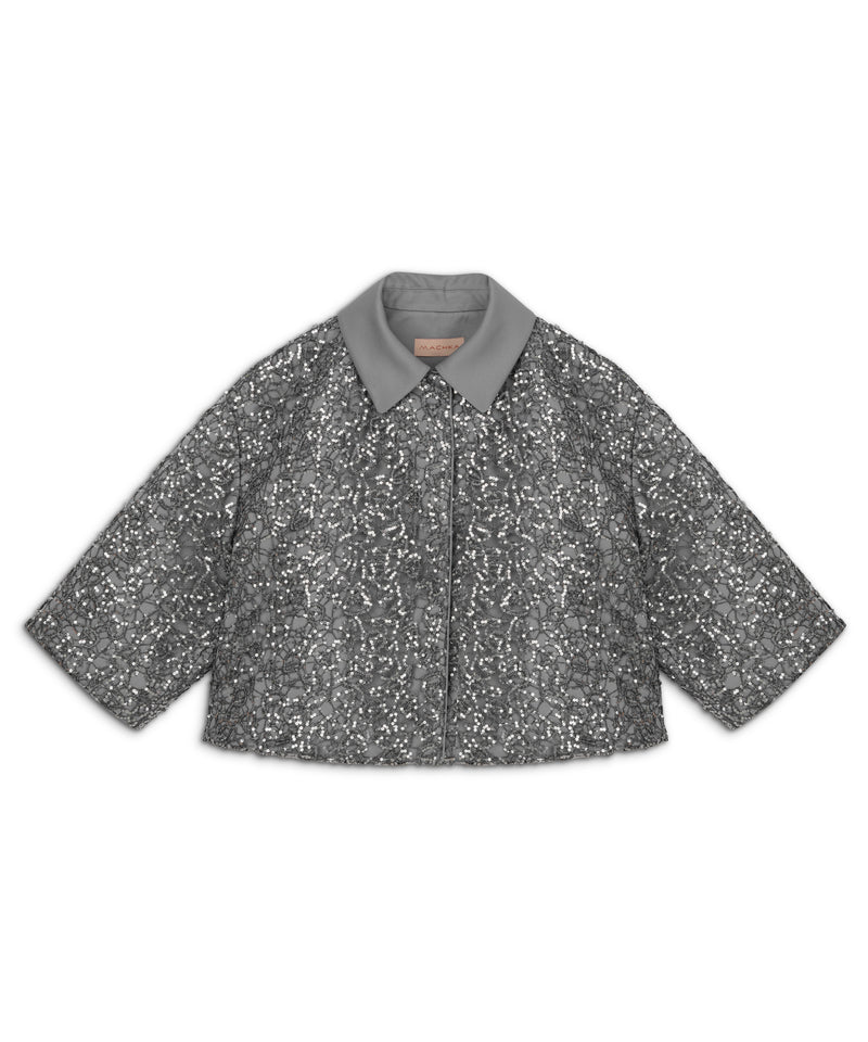 Machka Sequined Satin Duchess Outer Jacket Silver