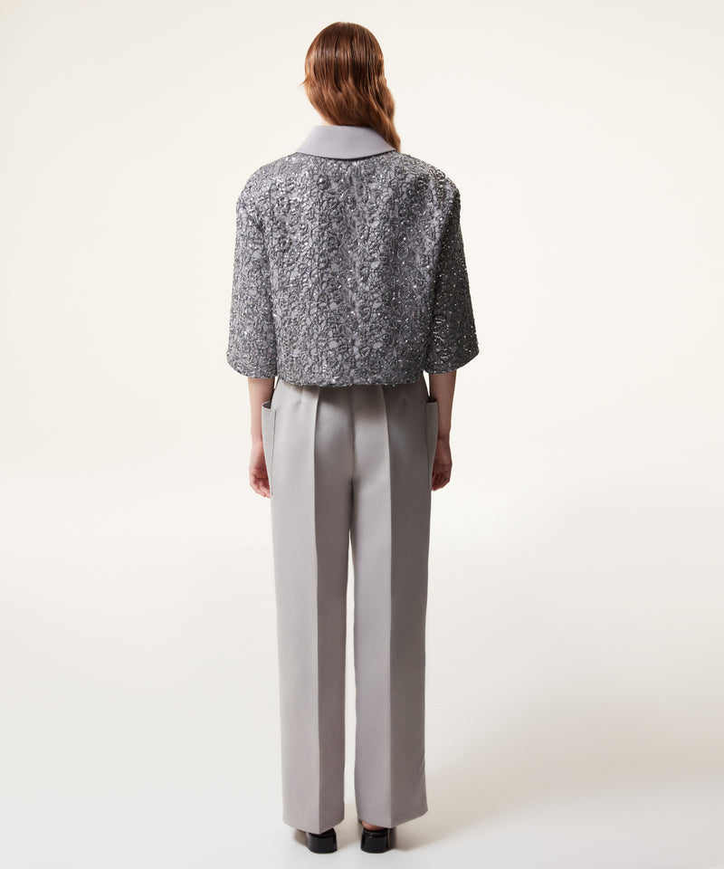 Machka Sequined Satin Duchess Outer Jacket Silver