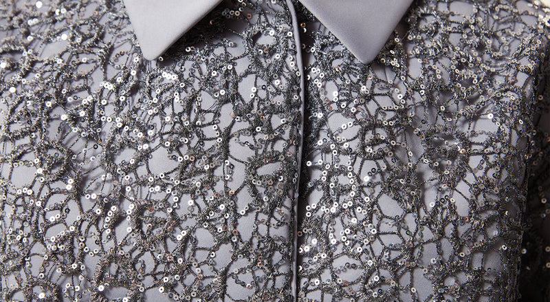 Machka Sequined Satin Duchess Outer Jacket Silver