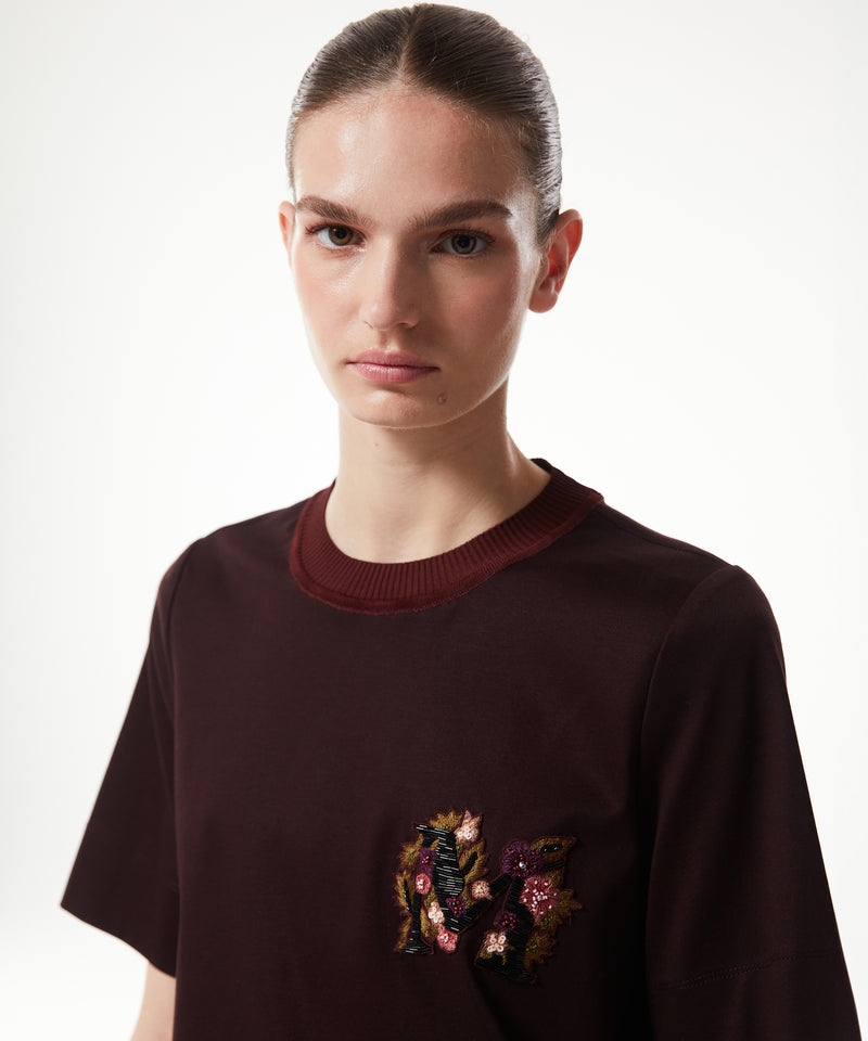 Machka Embroidered Casual Fit T-Shirt Bordoux