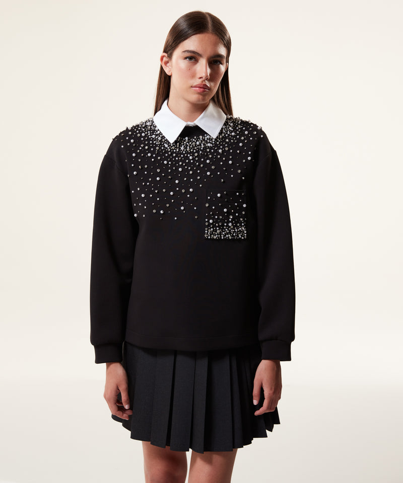 Machka Pearl-Embroidered Sweatshirt Black