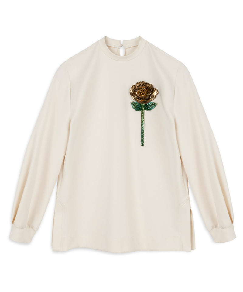 Machka Flower-Embroidered Detail Sweatshirt Off White