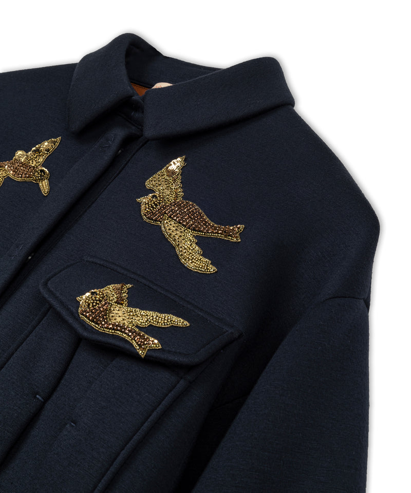 Machka Bird Embroidery Sweatshirt Navy Blue