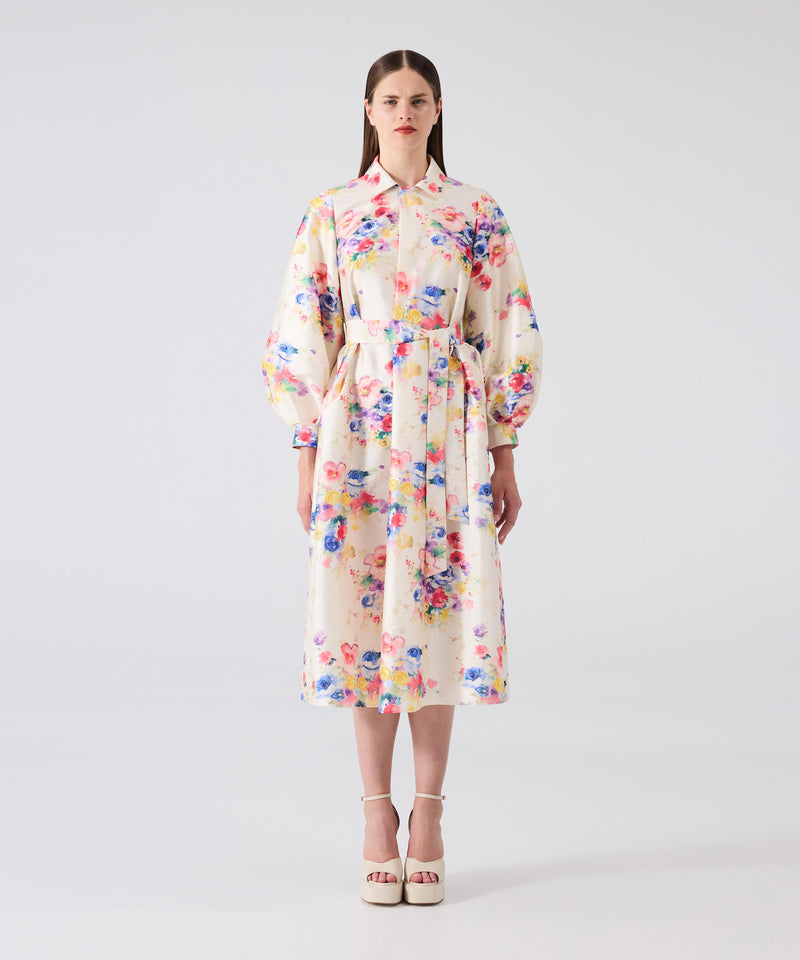 Machka Floral Pattern Shirt Collar Dress Off White