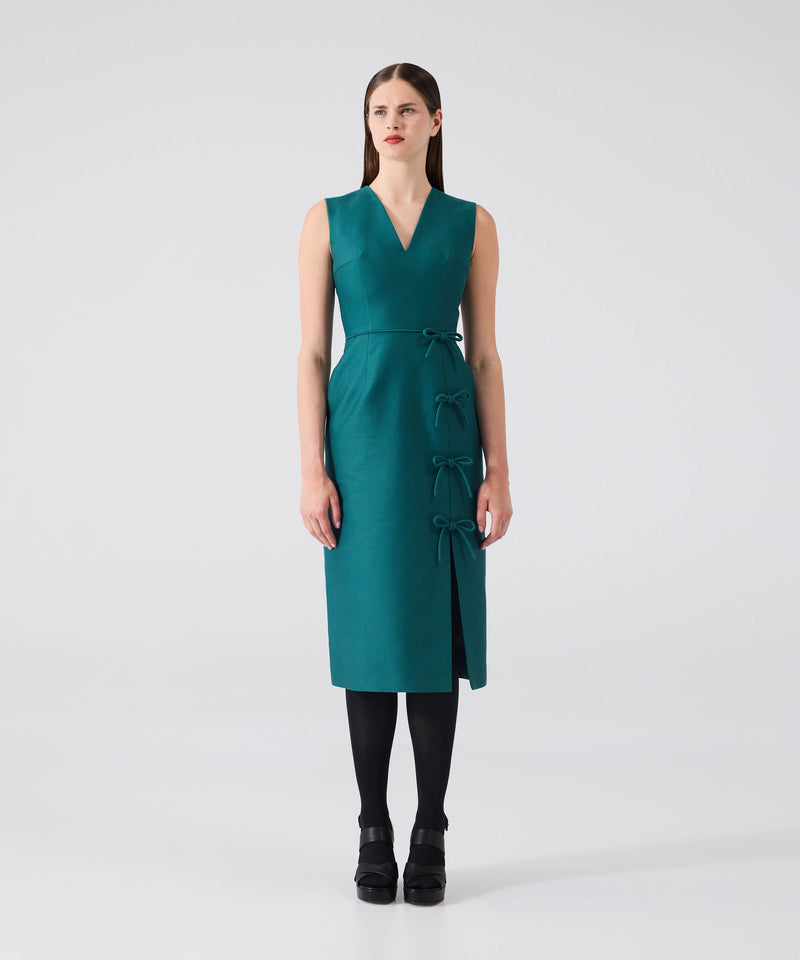 Machka V-Neck Bow Detailed Dress Dark Green