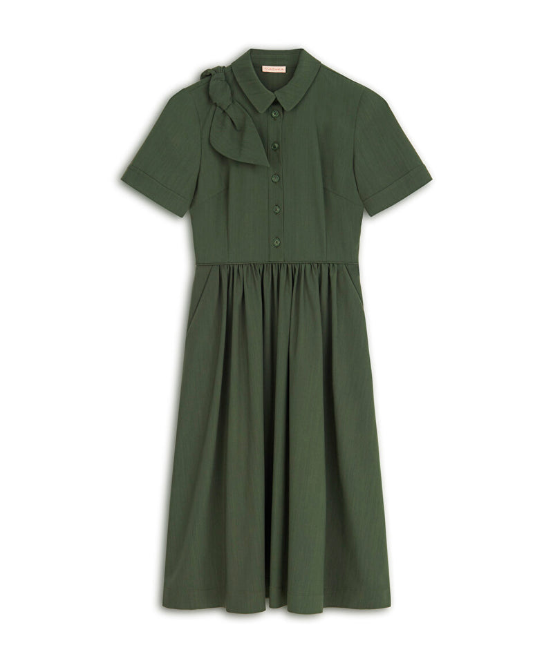 Machka Wool Blend Bow Dress Olive Green