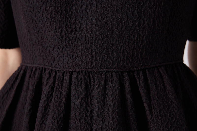 Machka Textured V-Neck Dress Dark Brown