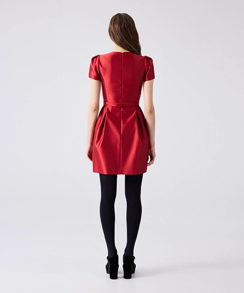 Machka Bow Embroidered Dress Red