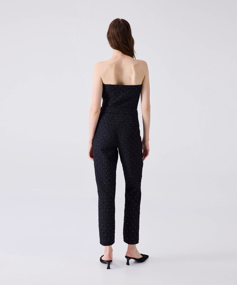 Machka Embellished Detail Textured Trousers Black