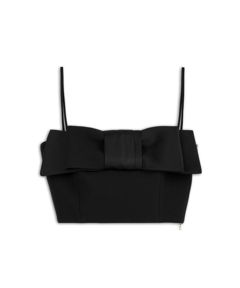 Machka Crop Blouse With Bow Black