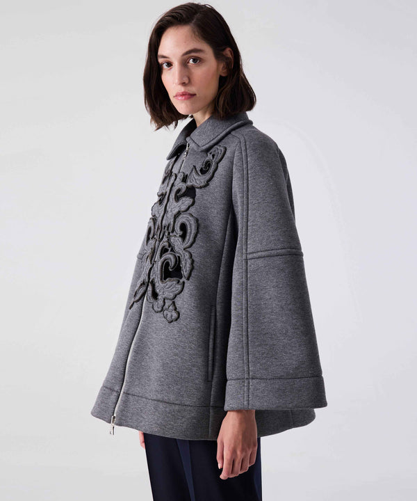 Machka Embroidered Detailed Zip Up Coat Grey Melange