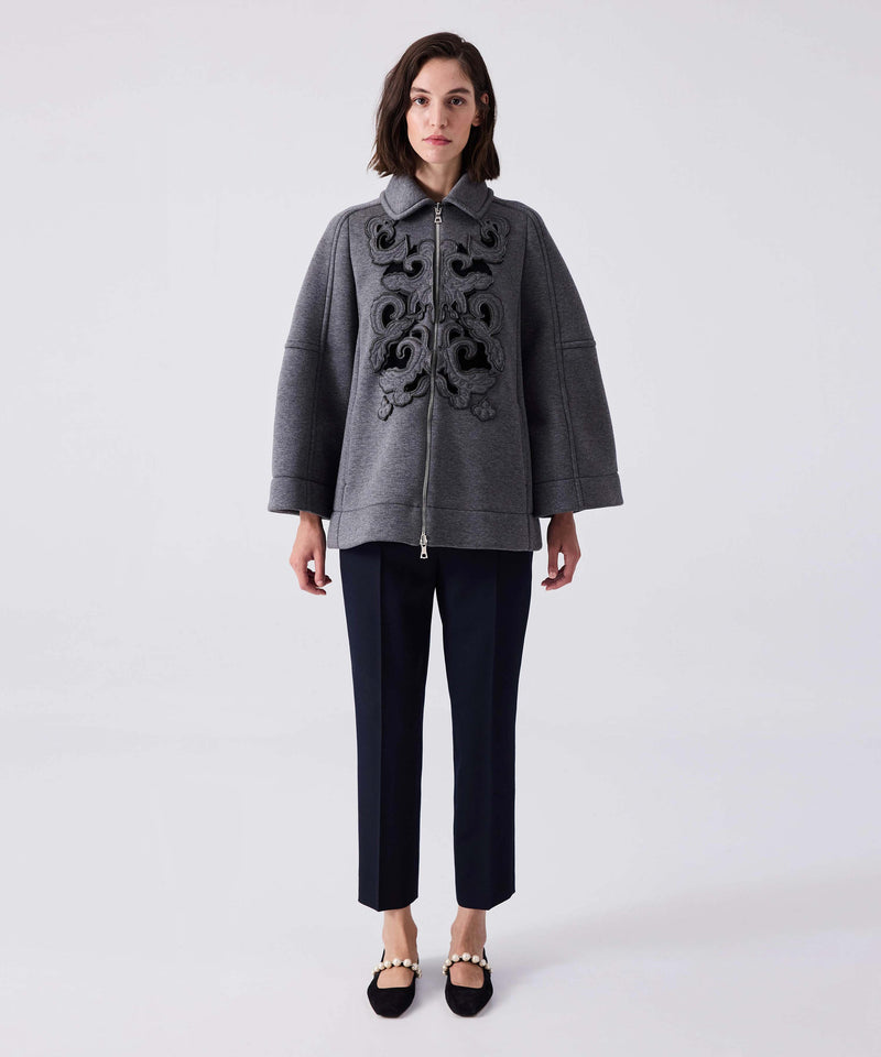 Machka Embroidered Detailed Zip Up Coat Grey Melange