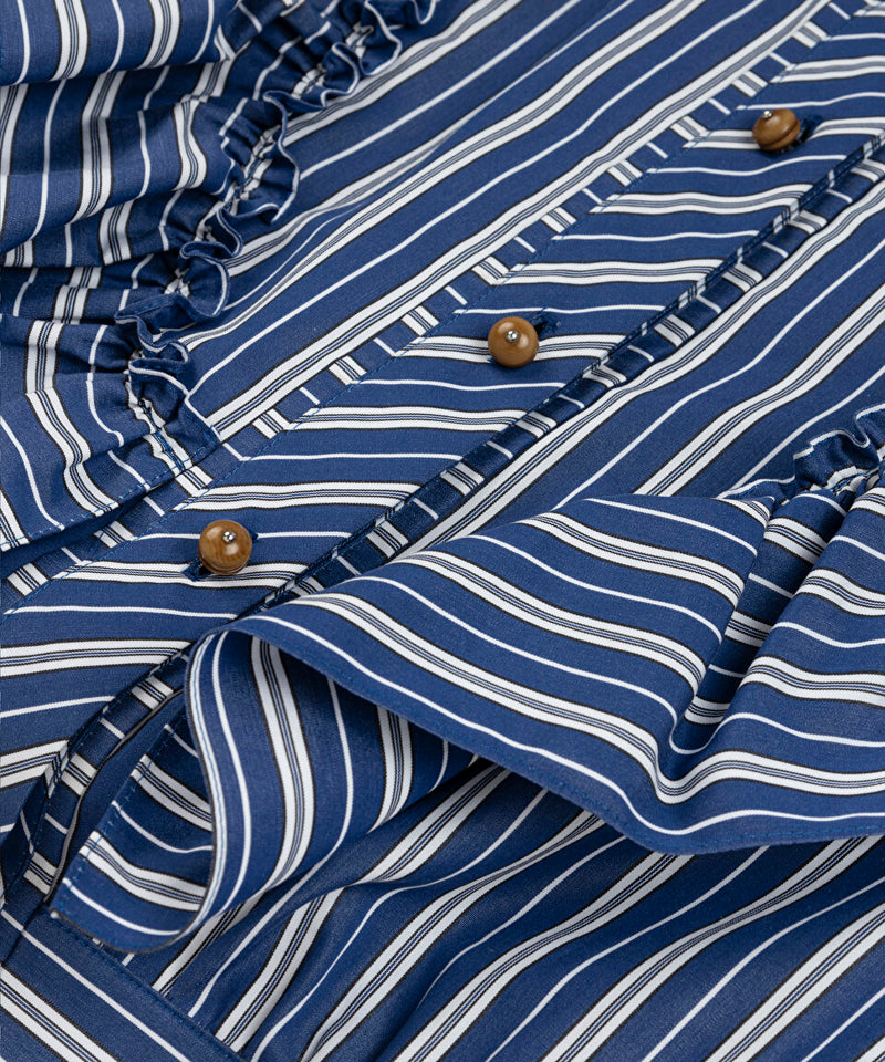 Machka Flounced Striped Pattern Shirt Navy Blue