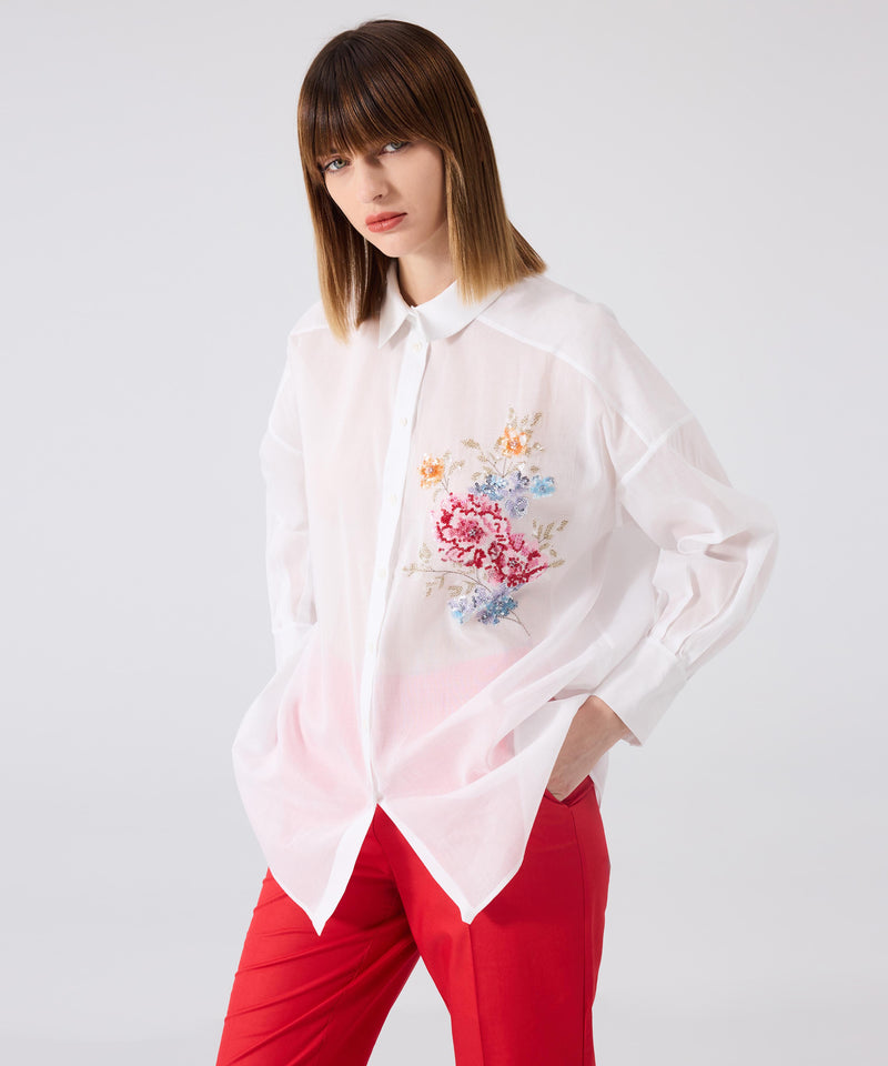 Machka Poplin Shirt With Floral Embroidery White