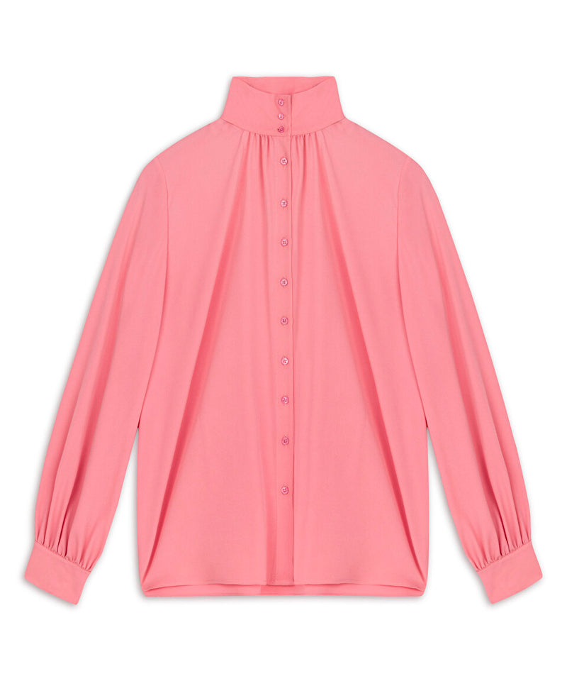 Machka High Collar Silk Shirt
 Coral