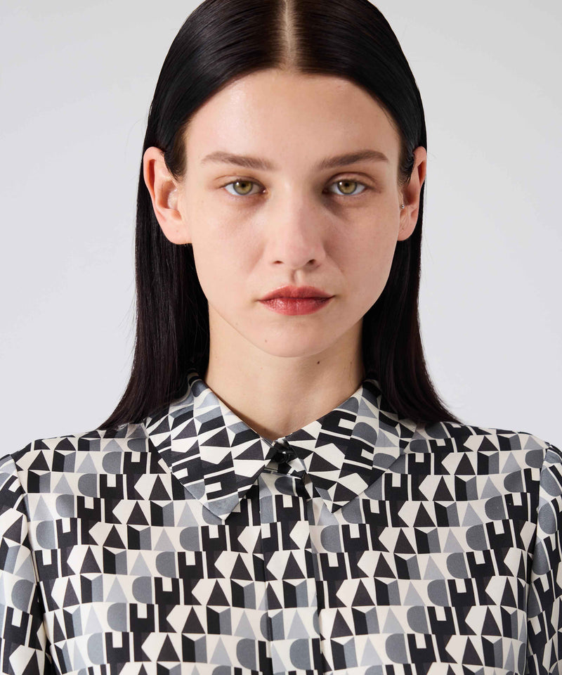 Machka Pattern Mix Silk Shirt
 Black