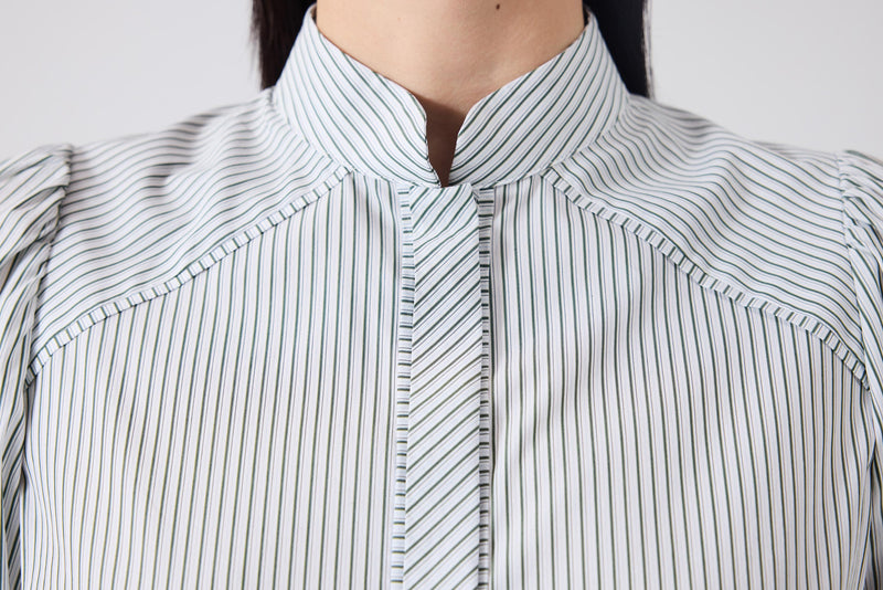 Machka Striped Pattern High Collar Shirt Green